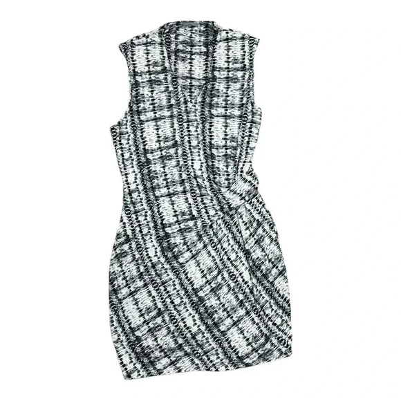 Lemon Tart Black White Sleeveless Side Ruche Sheath Dress M - Picture 1 of 5